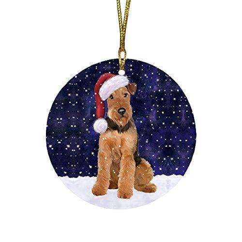Let It Snow Airedale Dog Christmas Round Flat Ornament POR1478