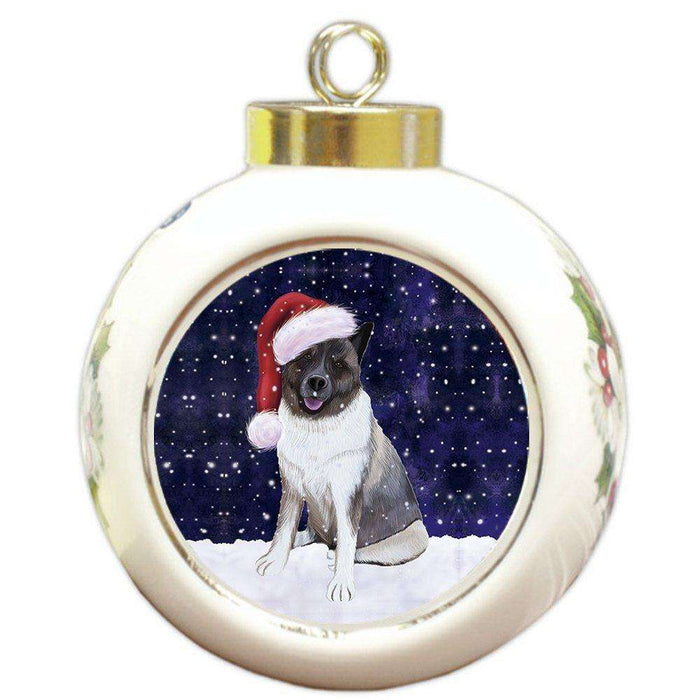 Let It Snow Akita Dog Christmas Round Ball Ornament POR892