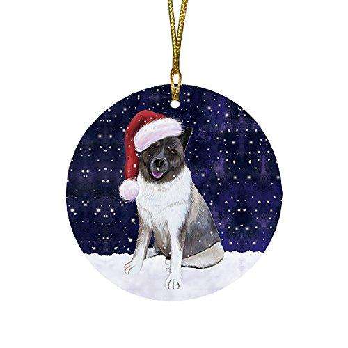Let It Snow Akita Dog Christmas Round Flat Ornament POR1456
