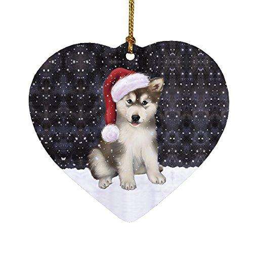 Let It Snow Alaskan Malamute Dog Christmas Heart Ornament POR1987