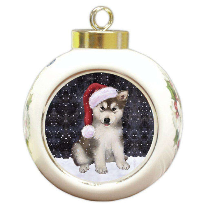 Let It Snow Alaskan Malamute Dog Christmas Round Ball Ornament POR893