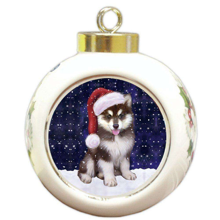 Let It Snow Alaskan Malamute Dog Christmas Round Ball Ornament POR894