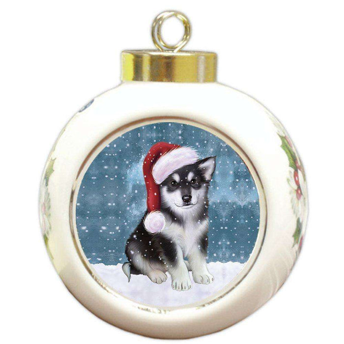 Let It Snow Alaskan Malamute Dog Christmas Round Ball Ornament POR895