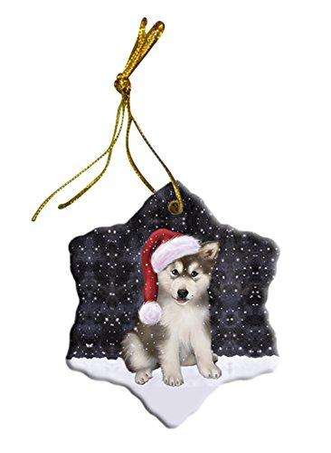 Let It Snow Alaskan Malamute Dog Christmas Star Ornament POR2580