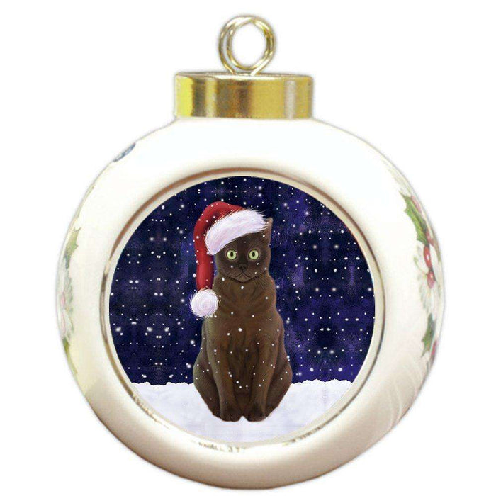 Let It Snow American Bermese Zibeline Dog Christmas Round Ball Ornament POR915