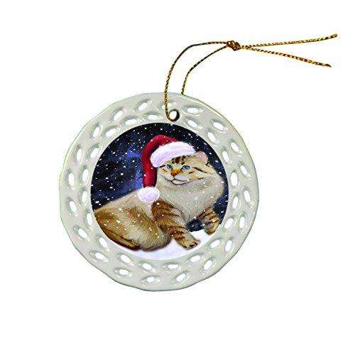Let It Snow American Bobtail Cat Christmas Round Porcelain Ornament POR278