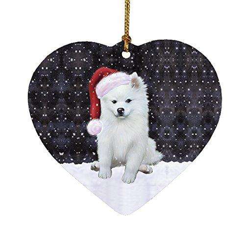 Let It Snow American Eskimo Dog Christmas Heart Ornament POR1991
