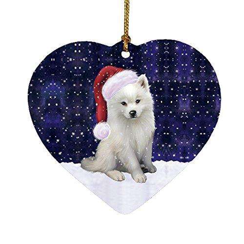 Let It Snow American Eskimo Dog Christmas Heart Ornament POR1992