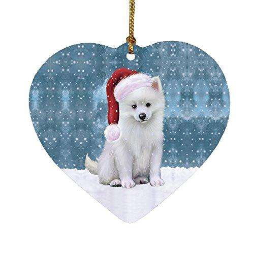 Let It Snow American Eskimo Dog Christmas Heart Ornament POR1993