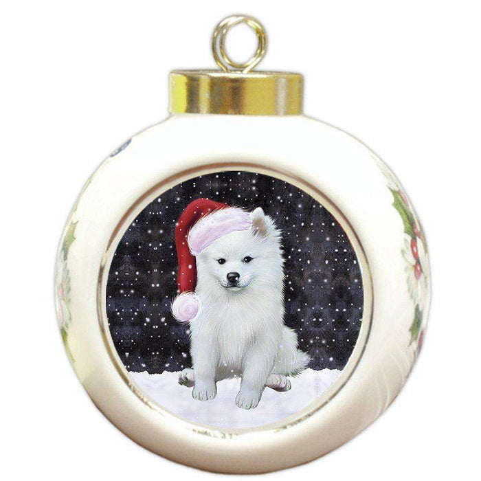 Let It Snow American Eskimo Dog Christmas Round Ball Ornament POR897