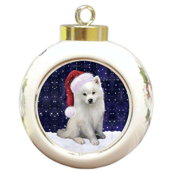 Let It Snow American Eskimo Dog Christmas Round Ball Ornament POR898