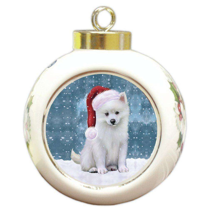 Let It Snow American Eskimo Dog Christmas Round Ball Ornament POR899
