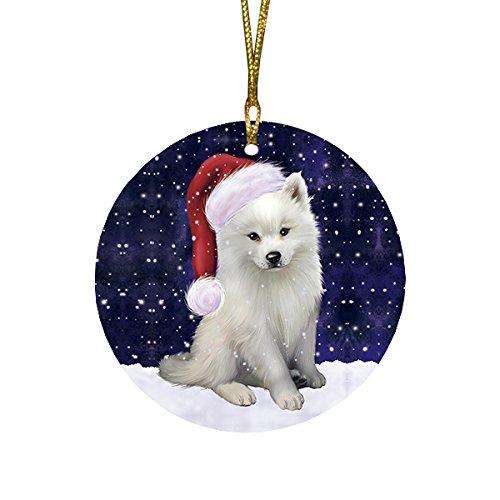 Let It Snow American Eskimo Dog Christmas Round Flat Ornament POR1462