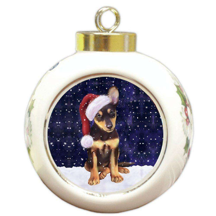 Let It Snow Australian Kelpie Dog Christmas Round Ball Ornament POR902