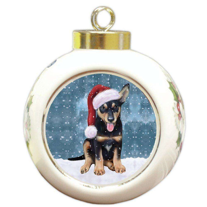 Let It Snow Australian Kelpie Dog Christmas Round Ball Ornament POR903