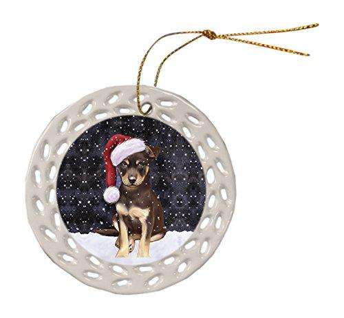 Let It Snow Australian Kelpie Dog Christmas Round Doily Ornament POR265