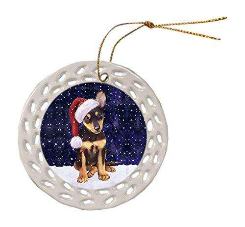 Let It Snow Australian Kelpie Dog Christmas Round Doily Ornament POR266