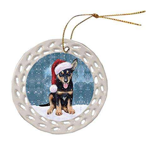 Let It Snow Australian Kelpie Dog Christmas Round Doily Ornament POR267