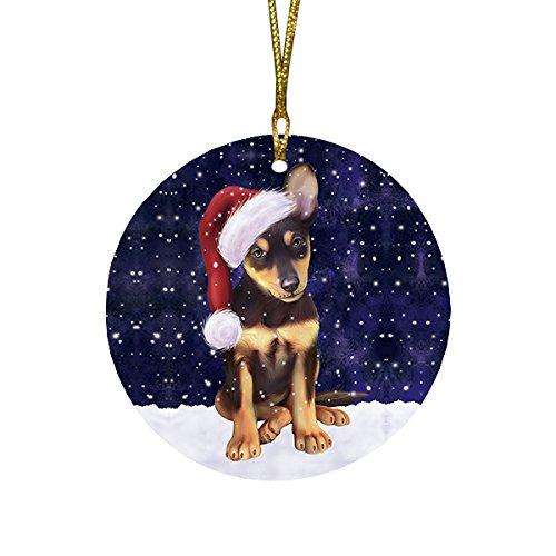 Let It Snow Australian Kelpie Dog Christmas Round Flat Ornament POR1466