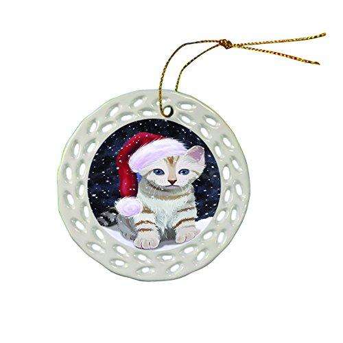 Let It Snow Bengal Cat Christmas Round Porcelain Ornament POR288