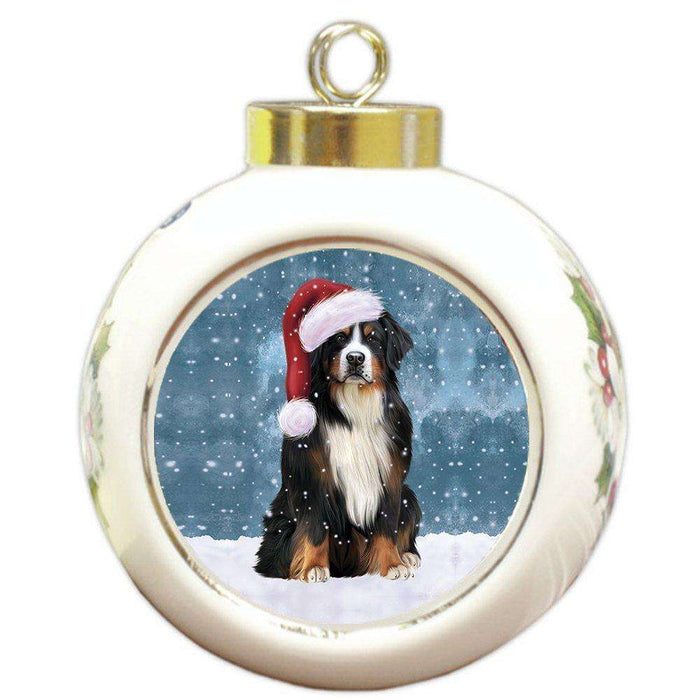 Let It Snow Bernese Mountain Dog Christmas Round Ball Ornament POR917