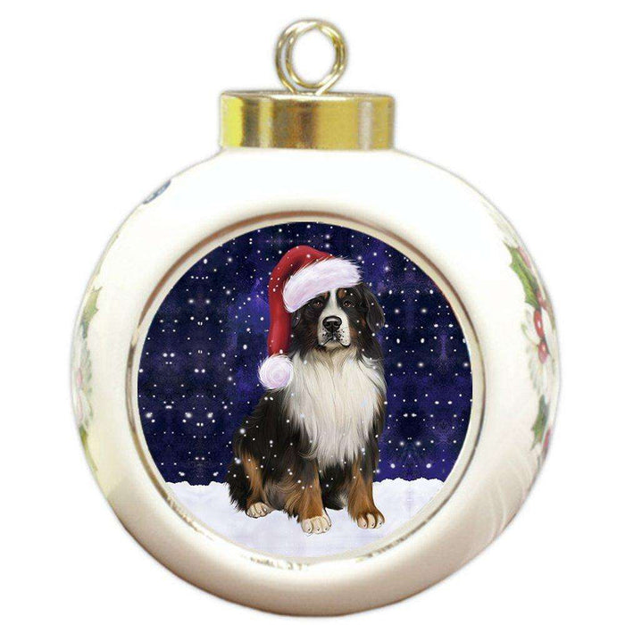Let It Snow Bernese Mountain Dog Christmas Round Ball Ornament POR918
