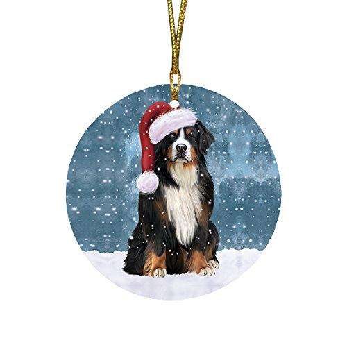 Let It Snow Bernese Mountain Dog Christmas Round Flat Ornament POR1481