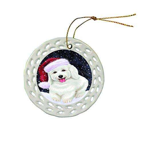 Let It Snow Bichon Frise Dog Christmas Round Porcelain Ornament POR292