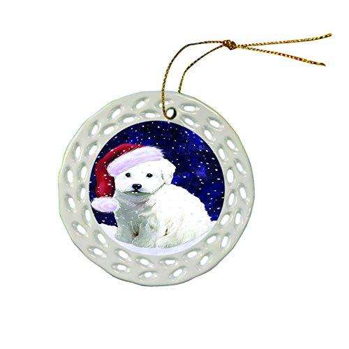 Let It Snow Bichon Frise Dog Christmas Round Porcelain Ornament POR293