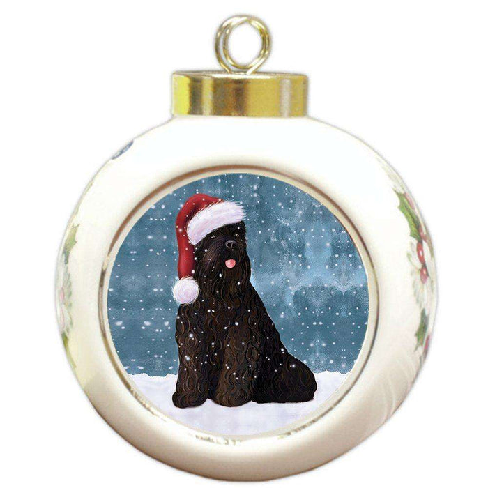 Let It Snow Black Russian Terrier Dog Christmas Round Ball Ornament POR919