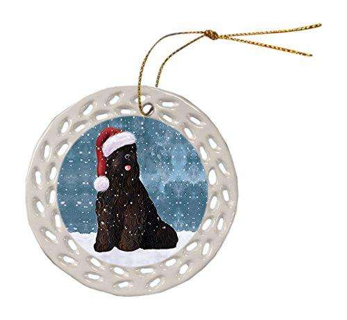 Let It Snow Black Russian Terrier Dog Christmas Round Doily Ornament POR317