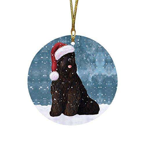 Let It Snow Black Russian Terrier Dog Christmas Round Flat Ornament POR1483