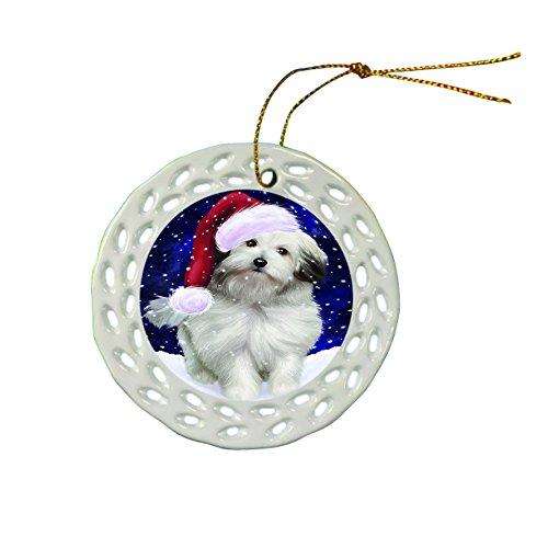 Let It Snow Bolognese Dog Christmas Round Porcelain Ornament POR300