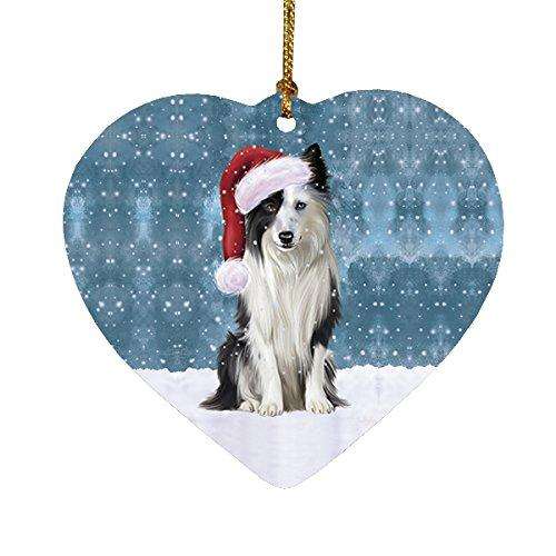 Let It Snow Border Collie Dog Christmas Heart Ornament POR2014