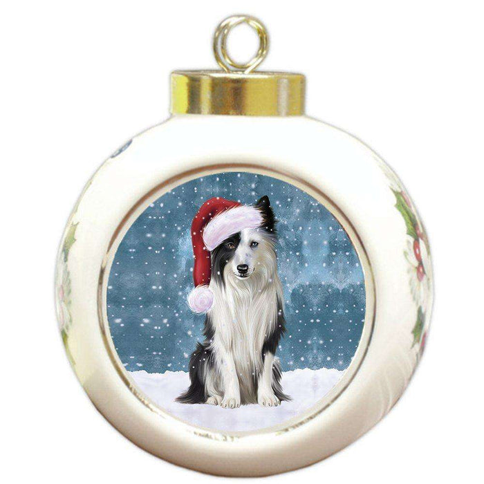 Let It Snow Border Collie Dog Christmas Round Ball Ornament POR920