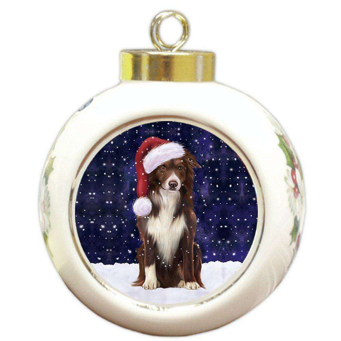 Let It Snow Border Collie Dog Christmas Round Ball Ornament POR921