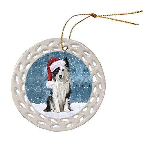 Let It Snow Border Collie Dog Christmas Round Doily Ornament POR318