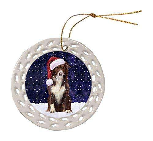 Let It Snow Border Collie Dog Christmas Round Doily Ornament POR319
