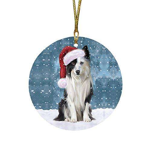 Let It Snow Border Collie Dog Christmas Round Flat Ornament POR1484