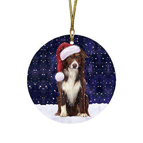 Let It Snow Border Collie Dog Christmas Round Flat Ornament POR1485