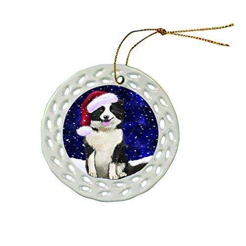 Let It Snow Border Collie Dog Christmas Round Porcelain Ornament POR301