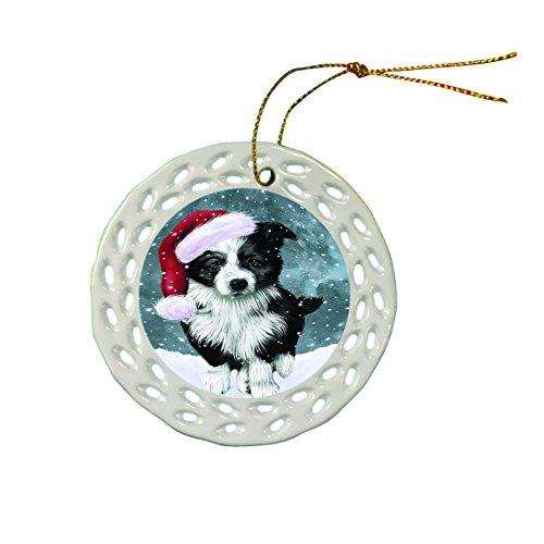 Let It Snow Border Collie Dog Christmas Round Porcelain Ornament POR302