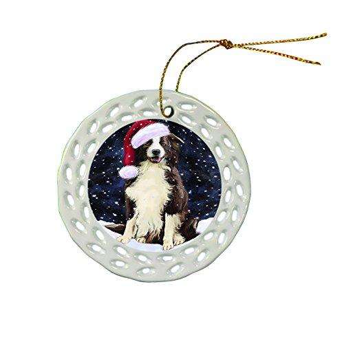 Let It Snow Border Collie Dog Christmas Round Porcelain Ornament POR303
