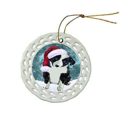 Let It Snow Border Collie Dog Christmas Round Porcelain Ornament POR304