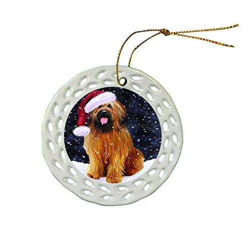 Let It Snow Briard Dog Christmas Round Porcelain Ornament POR306