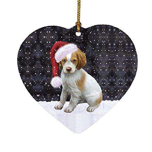 Let It Snow Brittany Spaniel Dog Christmas Heart Ornament POR1998