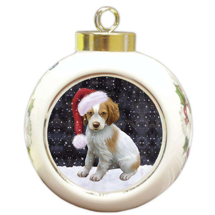 Let It Snow Brittany Spaniel Dog Christmas Round Ball Ornament POR904