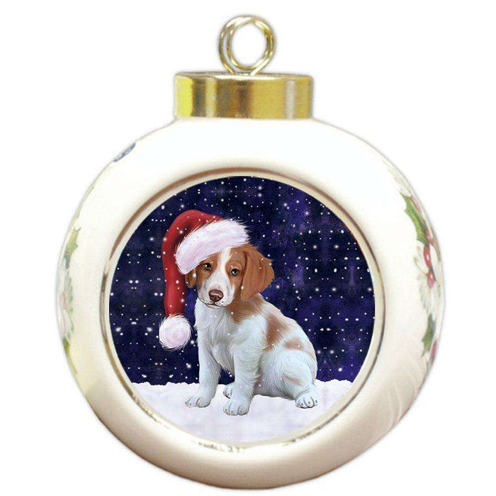Let It Snow Brittany Spaniel Dog Christmas Round Ball Ornament POR905