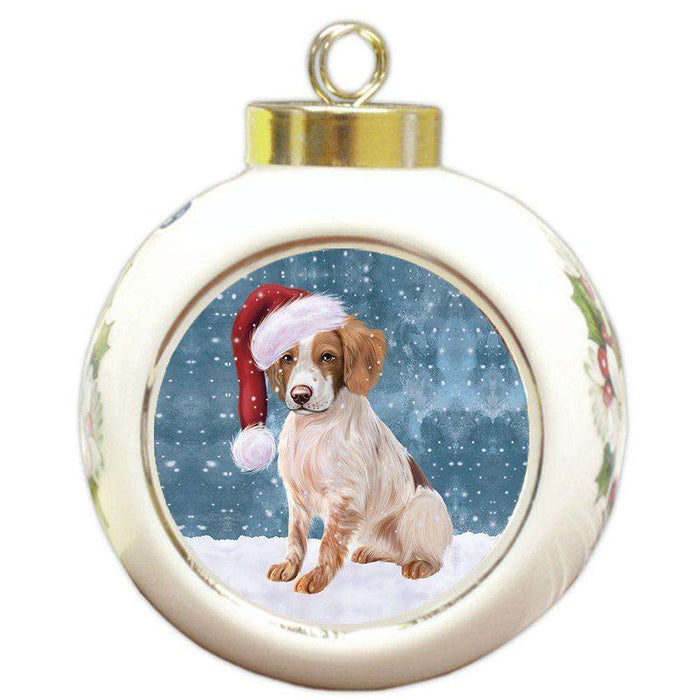 Let It Snow Brittany Spaniel Dog Christmas Round Ball Ornament POR906