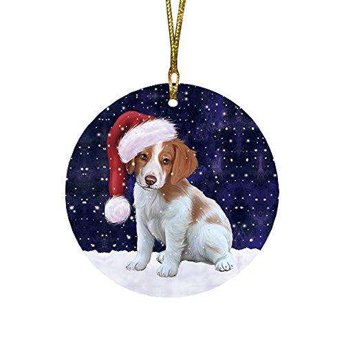 Let It Snow Brittany Spaniel Dog Christmas Round Flat Ornament POR1469